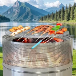 Clearance Rökfri eldstad i rostfritt stål, hopfällbar vedeldad grillbålplats, portabel för utomhusbruk Öppna Spisar