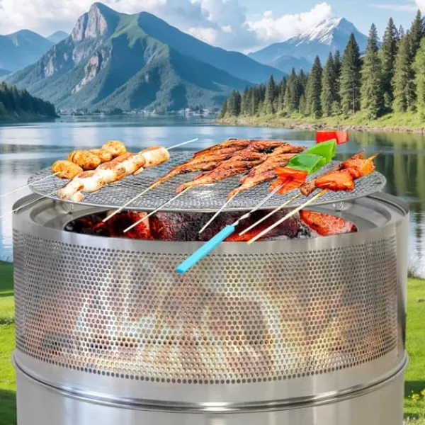 Clearance Rökfri eldstad i rostfritt stål, hopfällbar vedeldad grillbålplats, portabel för utomhusbruk Öppna Spisar