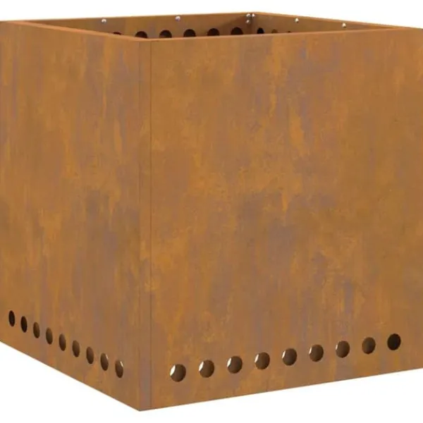 Sale Rökfri fyrkantig eldstad i väderbeständigt stål | Storlek: 48x48x50 cm | Färg: Rustik finish Öppna Spisar