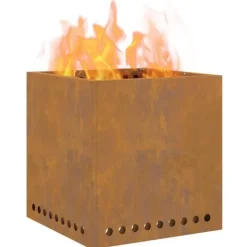 Sale Rökfri fyrkantig eldstad i väderbeständigt stål | Storlek: 48x48x50 cm | Färg: Rustik finish Öppna Spisar