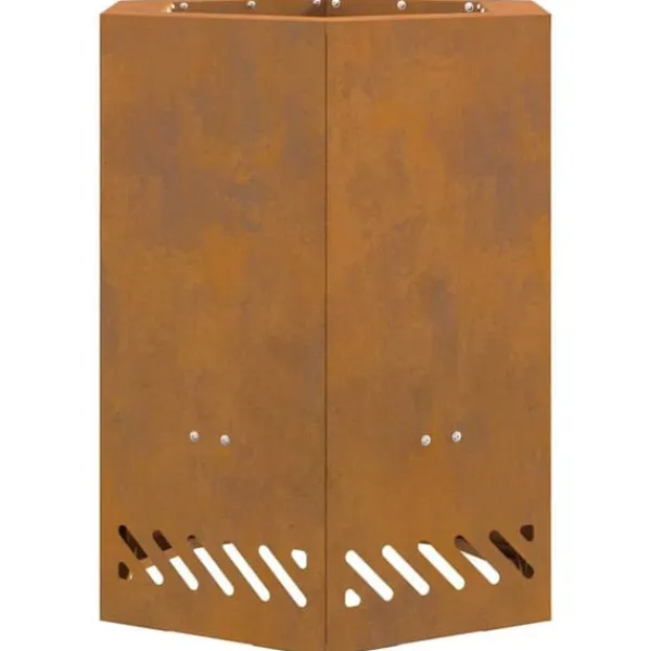 Clearance Rökfri sexkantig eldstad i väderbeständigt stål | Storlek: 38x38x51 cm Öppna Spisar
