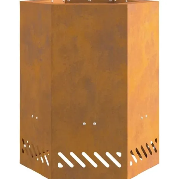 Clearance Rökfri sexkantig eldstad i väderbeständigt stål | Storlek: 38x38x51 cm Öppna Spisar
