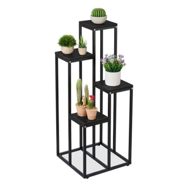 Discount Robust svart blomstertrappa med 4 hyllor Växtställ