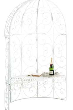 Romantisk halvpaviljong med bänk - Garden Pavilion - Hållbar järndesign | Färg: Vit