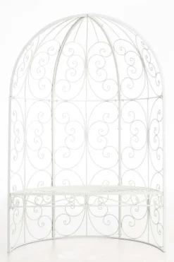 Romantisk halvpaviljong med bänk - Garden Pavilion - Hållbar järndesign | Färg: Vit