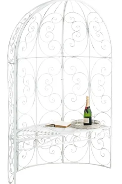 Best Romantisk halvpaviljong med bänk - Garden Pavilion - Hållbar järndesign | Färg: Antik vit Valvbågar, Spaljéer, Bersåer & Pergolor