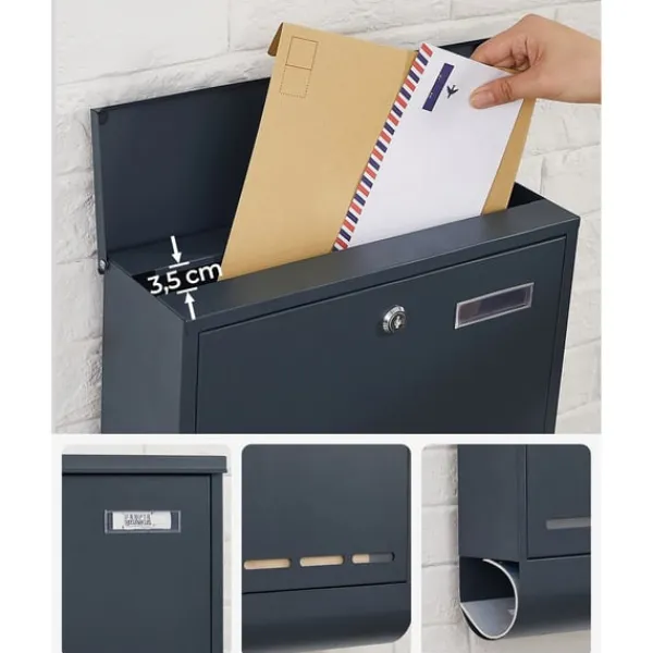 Rootz antracitstål Postlåda - Brevlåda - Postlåda - Pulverlackerat stål - Väderbeständigt - Lätt att installera - Säkert låssystem - 35cm x 12cm x 42, | CDON