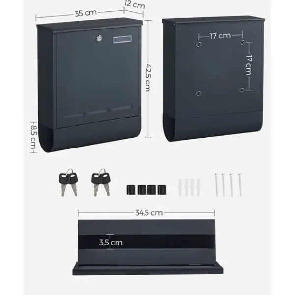 Rootz antracitstål Postlåda - Brevlåda - Postlåda - Pulverlackerat stål - Väderbeständigt - Lätt att installera - Säkert låssystem - 35cm x 12cm x 42, | CDON