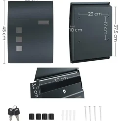 Discount Rootz brevlåda - Väggbrevlåda - Låsbar - Namnskyltshållare - Nycklar - Antracit - 32 x 10 x 45 cm Postlådor & Brevlådor