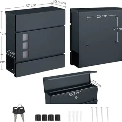 Outlet Rootz brevlåda - Väggbrevlåda - Väggmonterad - Låsbar - Tidningsfack - Svart - Metall - 37 x 10,5 x 37 cm Postlådor & Brevlådor