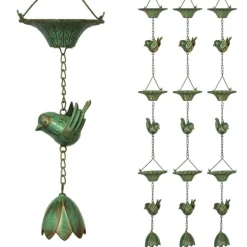 Rootz 3er Set Rain Chain - Drain Chain - Rainflow Chain - Corrosion -resistent - 123cm x Ø12cm för enkel trädgårdsdekoration Trädgårdsprydnader