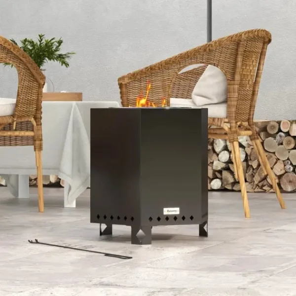 Clearance Rootz Fire Bowls - Inklusive poker - Fire Barrel - Robust konstruktion - Rostfritt stål - Svart - 45L x 38,8W x 46,5H cm Öppna Spisar
