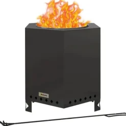Clearance Rootz Fire Bowls - Inklusive poker - Fire Barrel - Robust konstruktion - Rostfritt stål - Svart - 45L x 38,8W x 46,5H cm Öppna Spisar