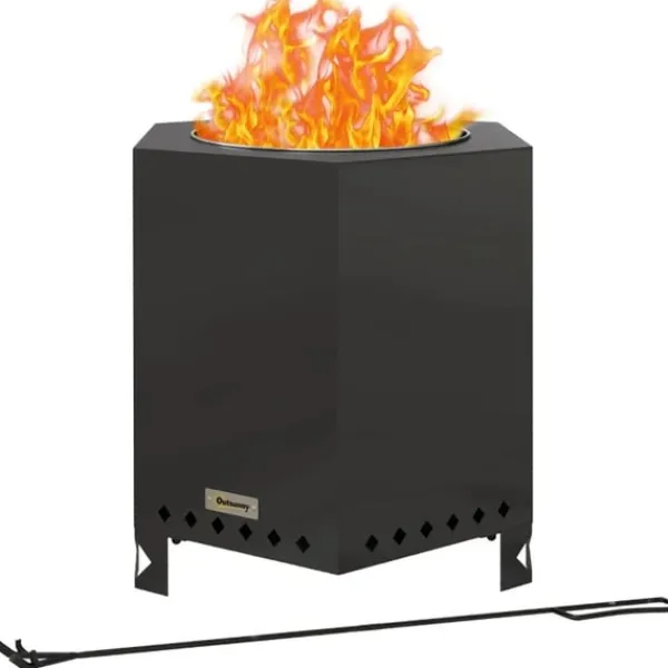 Clearance Rootz Fire Bowls - Inklusive poker - Fire Barrel - Robust konstruktion - Rostfritt stål - Svart - 45L x 38,8W x 46,5H cm Öppna Spisar