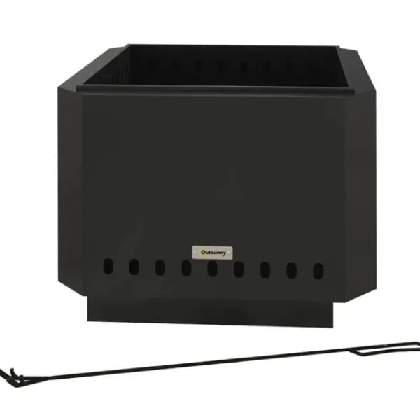 New Rootz Fire Pit - Inklusive poker - Eldfat - Robust konstruktion - Metall & rostfritt stål - Svart - 48L x 48W x 41H cm Öppna Spisar