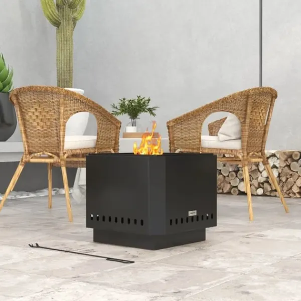 New Rootz Fire Pit - Inklusive poker - Eldfat - Robust konstruktion - Metall & rostfritt stål - Svart - 48L x 48W x 41H cm Öppna Spisar
