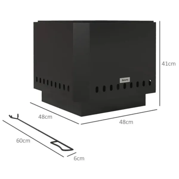 New Rootz Fire Pit - Inklusive poker - Eldfat - Robust konstruktion - Metall & rostfritt stål - Svart - 48L x 48W x 41H cm Öppna Spisar