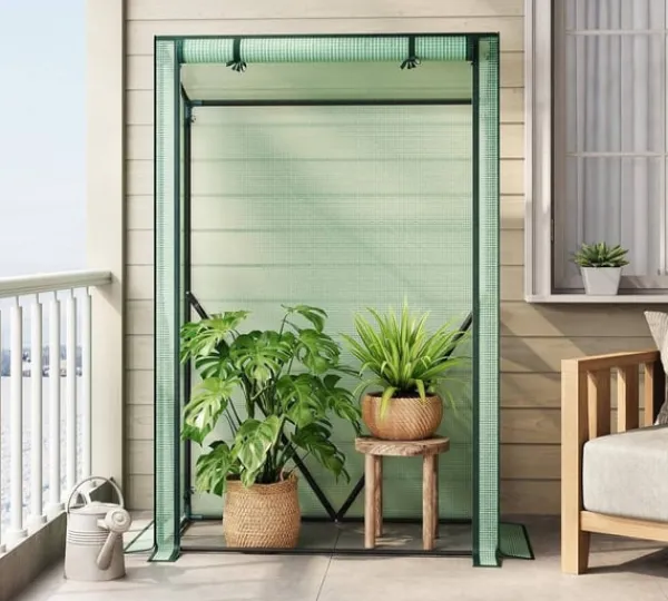 Online Rootz Foil Greenhouse - Plant Shelter - Weather Protection - UV Resistant - Steel & PE Tarpaulin - 100x50x150/132 cm Växthus