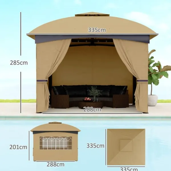 Rootz Garden Gazebo 3.4x3.4m - öltält - utomhusskydd - UV -skydd - Stålram - 335L x 335W x 285H cm Tält & Lusthus