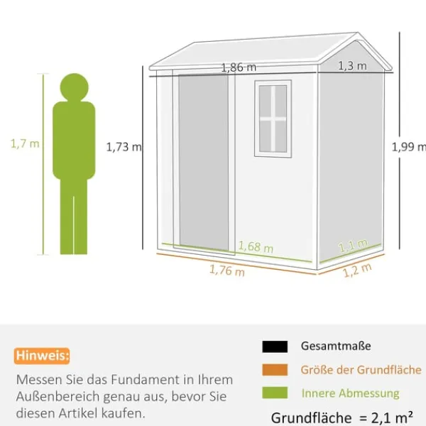 Rootz Garden House - Tool Shed - Outdoor Equipment Storage - Weatherproof and Låsbar - 186 cm x 130 cm x 199 cm