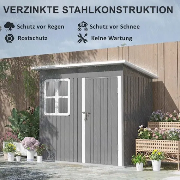Hot Rootz Garden Shed - Garden House - Outdoor Storage - Låsbar stålstruktur - 221 cm x 133 cm x 190 cm Skjul, Garage & Carports