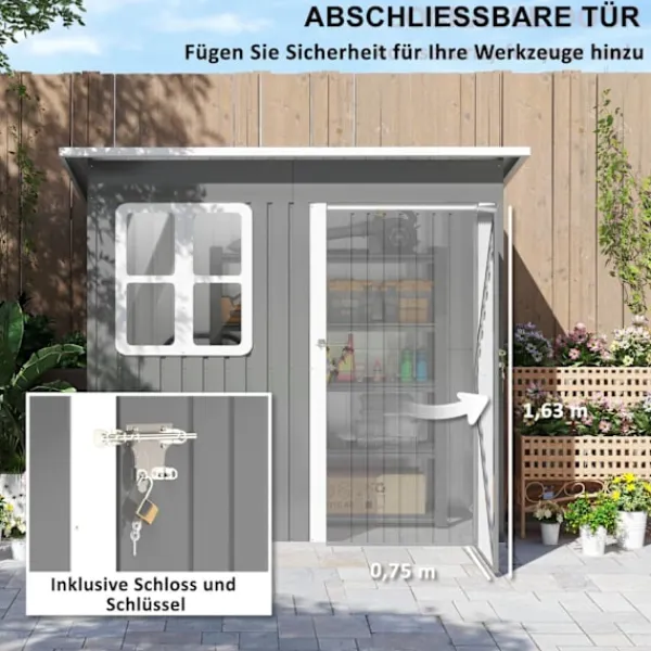 Hot Rootz Garden Shed - Garden House - Outdoor Storage - Låsbar stålstruktur - 221 cm x 133 cm x 190 cm Skjul, Garage & Carports
