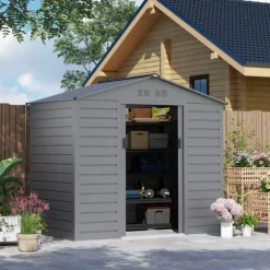 Clearance Rootz Garden Tool Shed - Stålförvaring - Låsbar förvaring - Vattentät och ventilerad - 213 cm x 131 cm x 192 cm Skjul, Garage & Carports