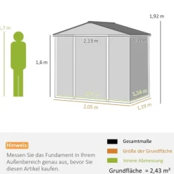 Clearance Rootz Garden Tool Shed - Stålförvaring - Låsbar förvaring - Vattentät och ventilerad - 213 cm x 131 cm x 192 cm Skjul, Garage & Carports