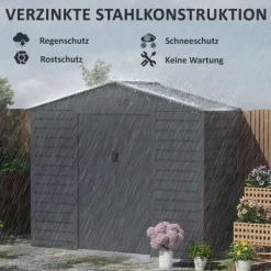 Clearance Rootz Garden Tool Shed - Stålförvaring - Låsbar förvaring - Vattentät och ventilerad - 213 cm x 131 cm x 192 cm Skjul, Garage & Carports