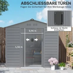 Clearance Rootz Garden Tool Shed - Stålförvaring - Låsbar förvaring - Vattentät och ventilerad - 213 cm x 131 cm x 192 cm Skjul, Garage & Carports