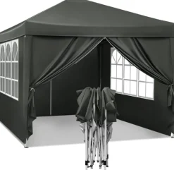 Outlet Rootz Gazebo Pop-Up-tält - Vattentät Pagoda - Solskydd - UV-skydd, Regnbeständig, Enkel installation - Metall och 210D Oxford-tyg - 3 x 3 m Grå Tält & Lusthus