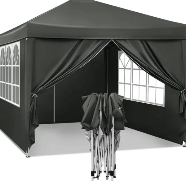 Outlet Rootz Gazebo Pop-Up-tält - Vattentät Pagoda - Solskydd - UV-skydd, Regnbeständig, Enkel installation - Metall och 210D Oxford-tyg - 3 x 3 m Grå Tält & Lusthus