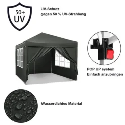 Outlet Rootz Gazebo Pop-Up-tält - Vattentät Pagoda - Solskydd - UV-skydd, Regnbeständig, Enkel installation - Metall och 210D Oxford-tyg - 3 x 3 m Grå Tält & Lusthus