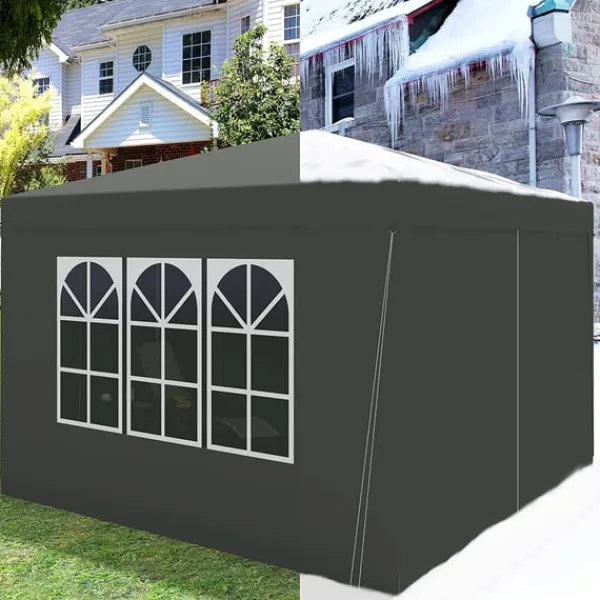 Outlet Rootz Gazebo Pop-Up-tält - Vattentät Pagoda - Solskydd - UV-skydd, Regnbeständig, Enkel installation - Metall och 210D Oxford-tyg - 3 x 3 m Grå Tält & Lusthus