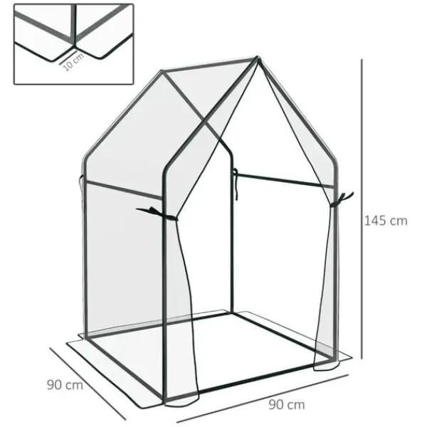 Discount Rootz Greenhouse - Cold Frame Greenhouse - Film Greenhouse - Mini Greenhouse - Stål - Plast - Transparent + Svart - 90 cm x 90 cm x 145 cm Växthus
