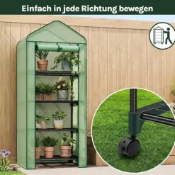Rootz Greenhouse With Rollers - Foil Shelter - Plant Grow House - Skyddar från UV & Frost - 70x163x50cm, grönt, svart Växthus