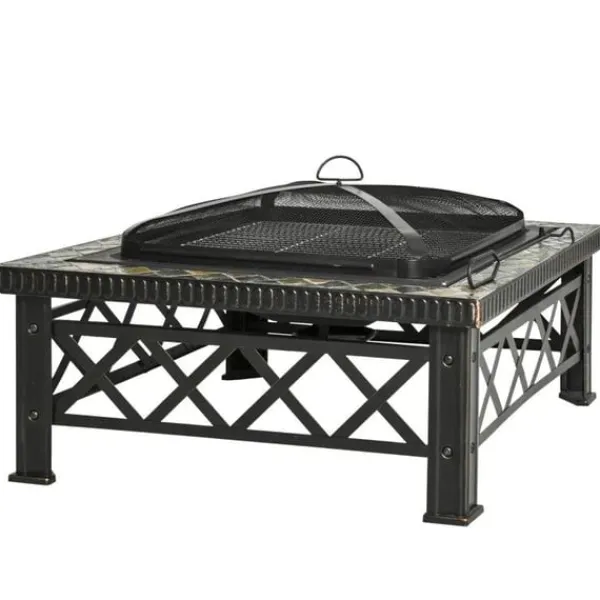 Rootz 3-i-1 Eldstad - Eldstad med gnistskydd - Grillgaller - Ishink - Trädgård - BBQ - Svart 76 x 76 x 47 cm