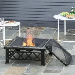 Rootz 3-i-1 Eldstad - Eldstad med gnistskydd - Grillgaller - Ishink - Trädgård - BBQ - Svart 76 x 76 x 47 cm