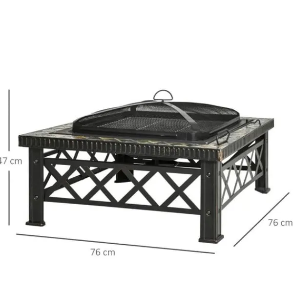 Rootz 3-i-1 Eldstad - Eldstad med gnistskydd - Grillgaller - Ishink - Trädgård - BBQ - Svart 76 x 76 x 47 cm