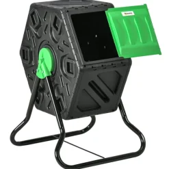 Outlet Rootz 65L Compost -behållare - roterbar komposter - termisk kompostfack - näringsrik kompost - 60x49x77cm - grön+svart Kompostering