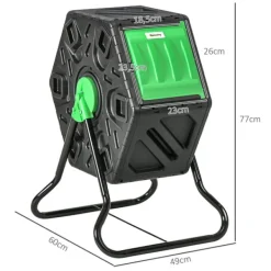 Outlet Rootz 65L Compost -behållare - roterbar komposter - termisk kompostfack - näringsrik kompost - 60x49x77cm - grön+svart Kompostering