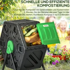 Outlet Rootz 65L Compost -behållare - roterbar komposter - termisk kompostfack - näringsrik kompost - 60x49x77cm - grön+svart Kompostering