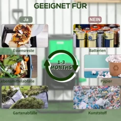 Outlet Rootz 65L Compost -behållare - roterbar komposter - termisk kompostfack - näringsrik kompost - 60x49x77cm - grön+svart Kompostering