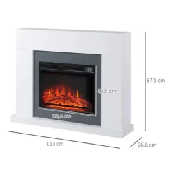 Discount Rootz LED Elektrisk öppen spis - Fristående eldstad - Med Flameffekt - 1800/2000W Interiörvärme - Med träram - Dekorativ öppen spis - MDF - Vit - 113 | CDON Öppna Spisar