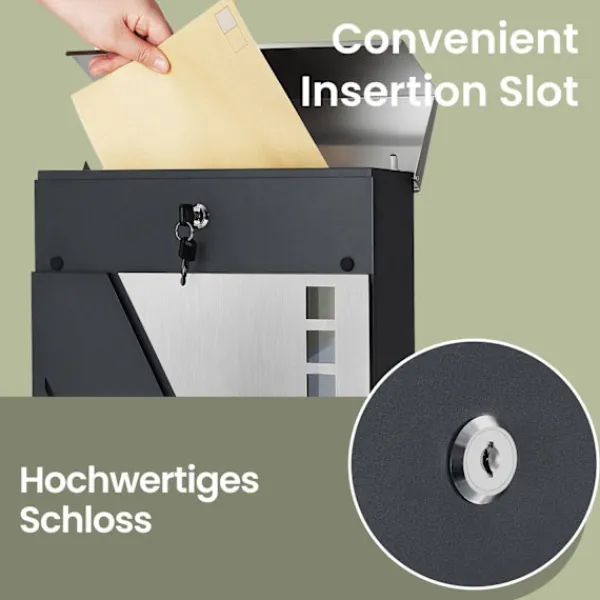 Rootz Mailbox - Letter Holder - Mail Shelter - Weather Protection - Rostfritt stål - 37 cm x 10,5 cm x 37 cm - Silverantracit Postlådor & Brevlådor