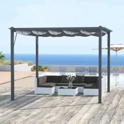 Rootz Pergola - Pergola Med Skjuttak - Aluminium - Polyester - Trädgård - Terrass - Balkong - Kolgrå - Mörkgrå - 300 x 300 x 223 cm Valvbågar, Spaljéer, Bersåer & Pergolor