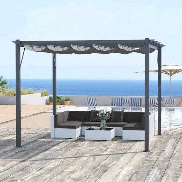 Rootz Pergola - Pergola Med Skjuttak - Aluminium - Polyester - Trädgård - Terrass - Balkong - Kolgrå - Mörkgrå - 300 x 300 x 223 cm Valvbågar, Spaljéer, Bersåer & Pergolor