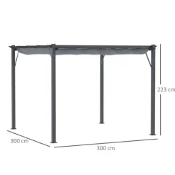 Rootz Pergola - Pergola Med Skjuttak - Aluminium - Polyester - Trädgård - Terrass - Balkong - Kolgrå - Mörkgrå - 300 x 300 x 223 cm Valvbågar, Spaljéer, Bersåer & Pergolor