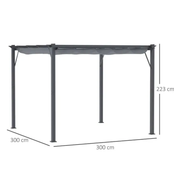 Rootz Pergola - Pergola Med Skjuttak - Aluminium - Polyester - Trädgård - Terrass - Balkong - Kolgrå - Mörkgrå - 300 x 300 x 223 cm Valvbågar, Spaljéer, Bersåer & Pergolor