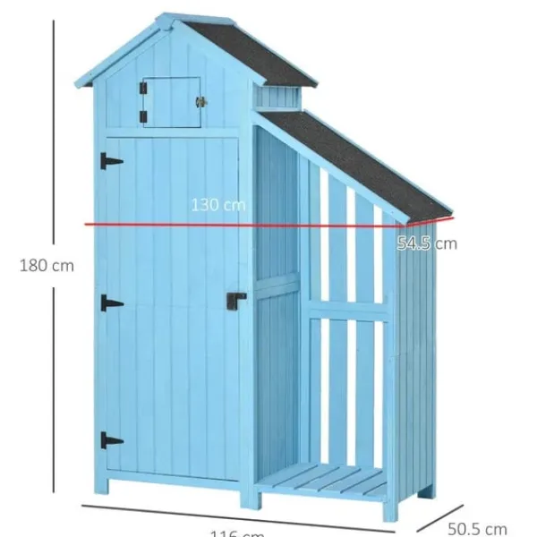 Rootz Trädgårdsbod - Trädgårdsskjul - Trädgårdsskjul - Verktygsskjul för förvaring - Trä - Himmelsblå - 130 x 54,5 x 180 cm